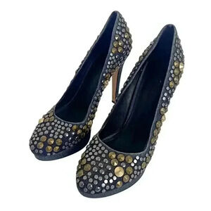 Diesel Kristaly Indigo Heels Denim Studded Stilettos Heels Pumps Size 8.5 US